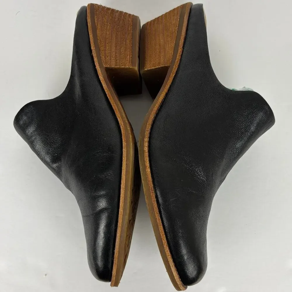 Sofft Ameera Black Leather Heeled Mules Slides Clogs 11M slip on comfort